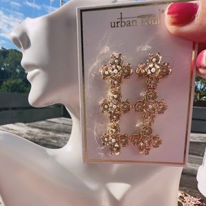 Urban soul gold flower cross drops earrings